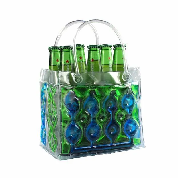 Didmeninė reklaminių ekologiškas skaidrus PVC vyno ledo maišelis / PVC vyno dovanų ledo maišelis su plastikinė rankena